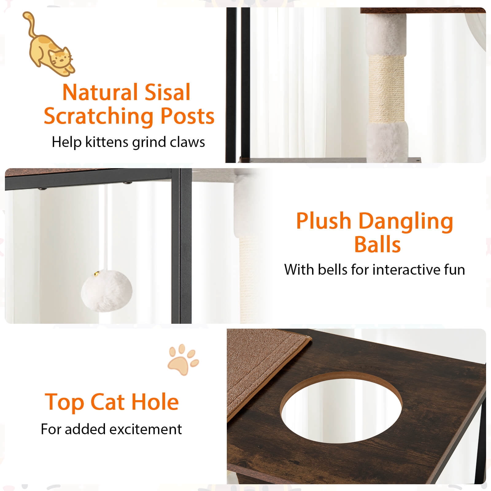Costway 52" Tall Wooden Cat Tree with Metal Frame 2 Condos Sisal Scratching Posts