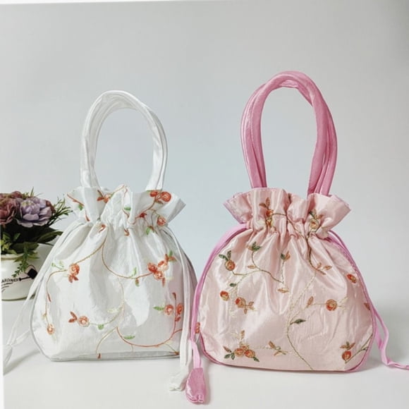Typpkmm Women Embroidery Flower Handbags Elegant Data Line Storage Bag