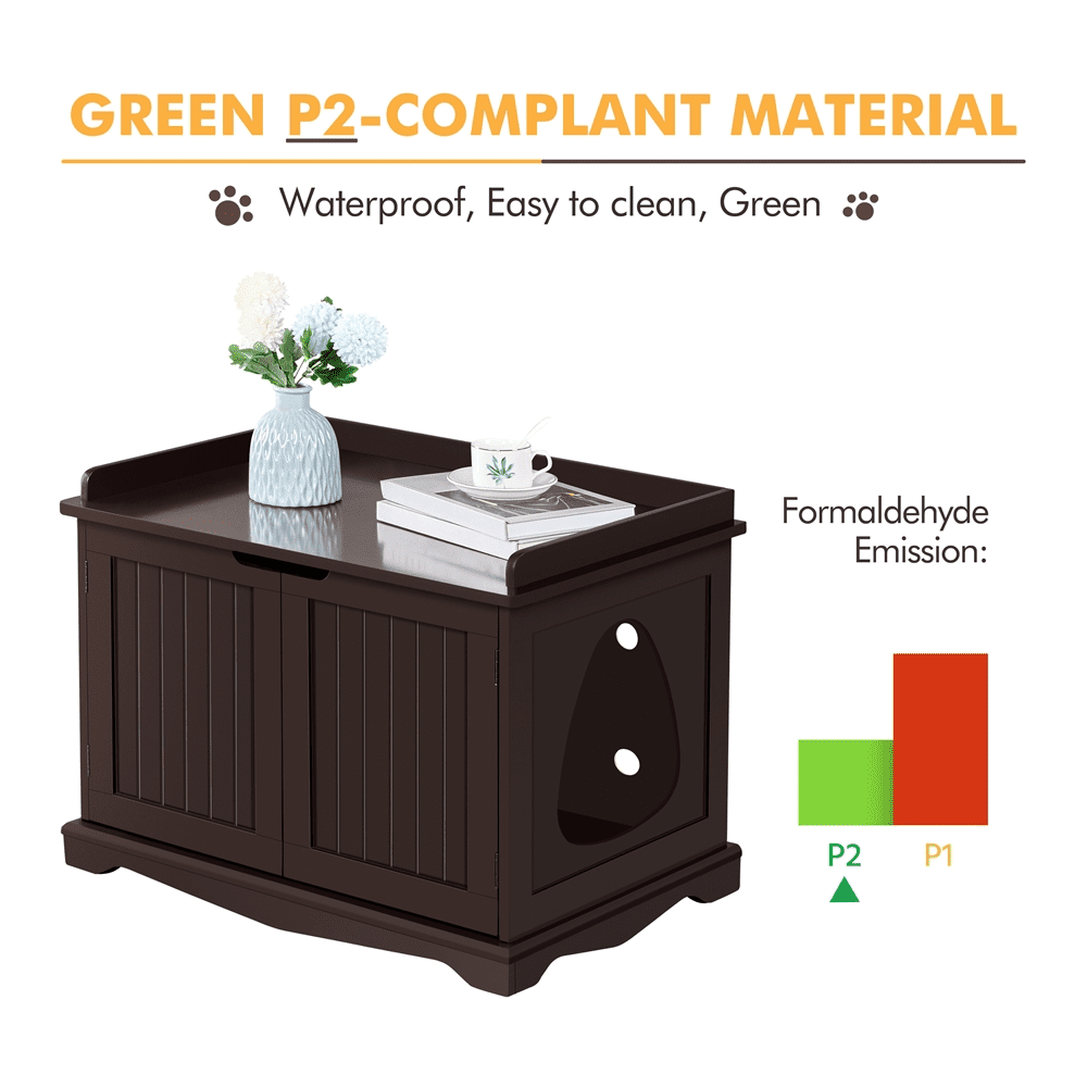 Yaheetech Wood Cat Litter Box Enclosure with Double Doors, Espresso