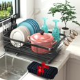 thumbnail image 1 of Estante para secar platos, estante para platos con drenaje automático y alfombra, escurreplatos para mostrador de cocina, organizador de vidrio para 4 tazas, soporte para utensilios de 3, 1 of 8