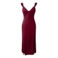 thumbnail image 3 of Huowey Women'S Long Dress Bridesmaid Solid Color Sleeveless Spaghetti Strap Deep V-Neck High Split Ruffles Tiered High Low Hem Irregular -Line Wedding Guest Party Formal Dresses,Red,XL, 3 of 4
