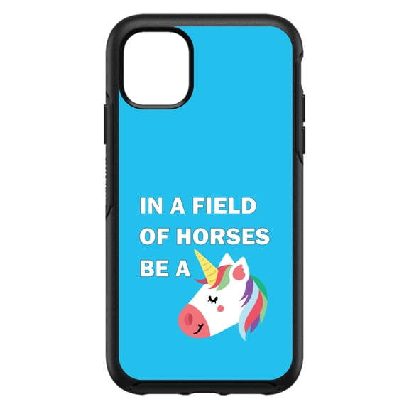 DistinctInk Custom SKIN / DECAL compatible with OtterBox Symmetry for iPhone 11 Pro MAX (6.5" Screen) - In a Field of Horses, Be a Unicorn - Blue