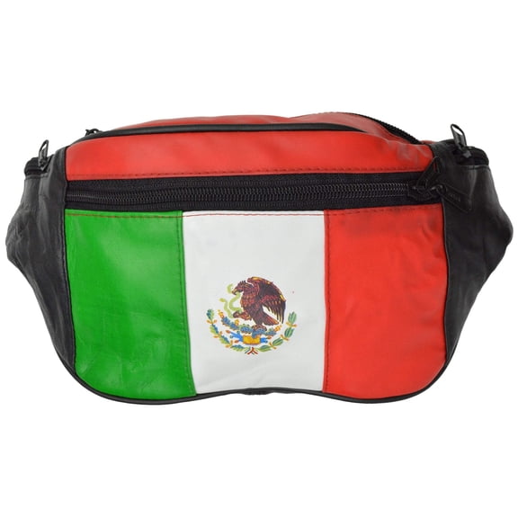 Top Grain Genuine leather Mexican Flag Waist Bag/Fanny Pack/ Waist Hip Purse 965 (C)