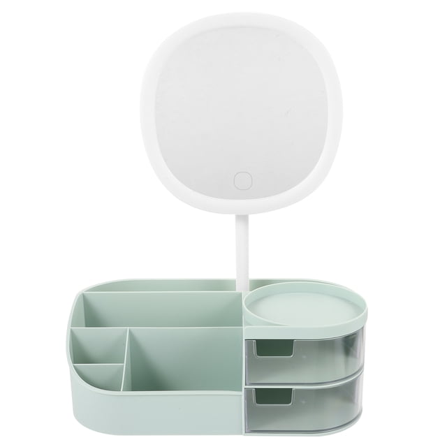 FELTECHELECTR Tocador de maquillaje, soporte para guardar maquillaje, organizador de escritorio con espejo de maquillaje.