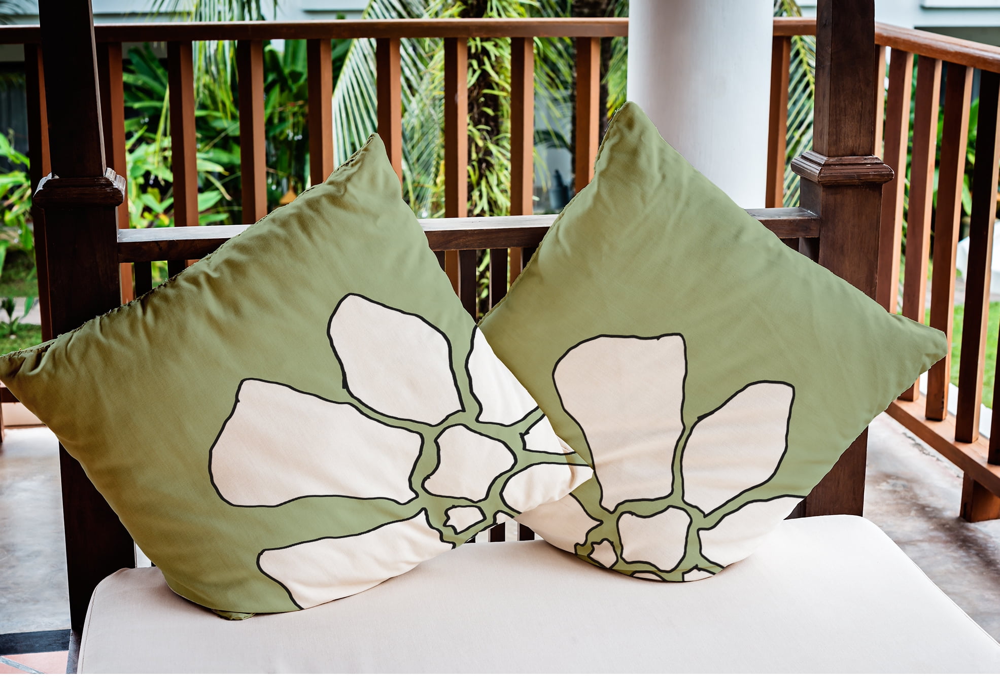 Simply Daisy 16 in x 16 in Modern and Contemporary Green and White Floral Polyester Throw Pillow