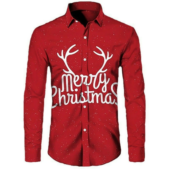 Men's Christmas Printed Business Mens Dress Shirts Long Sleeve Casual Shirt Long Sleeve Device Men Shirt for Men