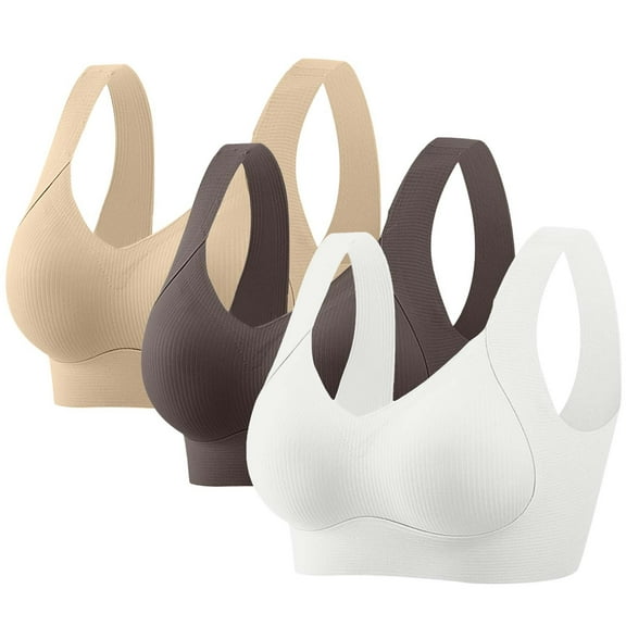 HongQid 3PCS No Underwire Comfortable Seamless Full-Coverage Wireless Bra for Women, Plus Sized Soft Support