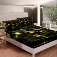 thumbnail image 3 of YST Geometric Neon Square Bed Sheets, Stereoscopic Geometry Sheet Set King Size Yellow Black Neon Lights Sheets Modern Abstract Grid Bedding Set For Kids Teens Adult Women Bedroom, 3 of 6
