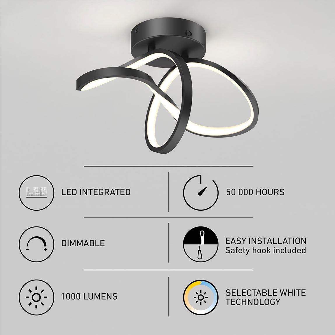 Artika Loop Flush Mount Light 3 CCT Black