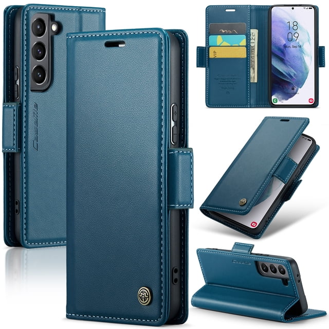 CaseMe Funda de Cuero para Samsung Galaxy S21 5G con Bloqueo RFID, para Samsung Galaxy S21 5G Funda para Mujer y Hombre, Tarjetero con Cierre Magnético, Funda Tipo Folio para Samsung Galaxy S21 5G