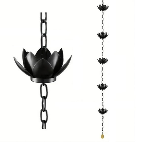 BMYJ Adjustable Black Rain Chain Catcher with Cups & Gutter Adapter | Downspout Replacement Water Diverting System | Decorative Outdoor Home Display Rainfall Solution