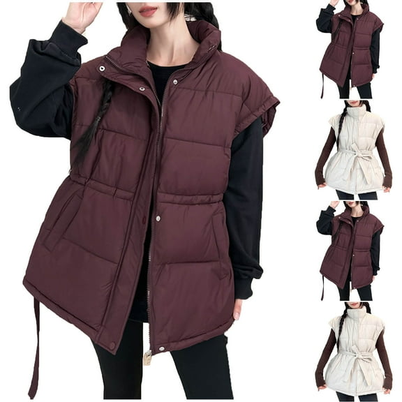 FRSASU Women's Casual Winter Cotton Vest Stand Collar Loose Fashionable Thick Jackets Coat White XL(XL)