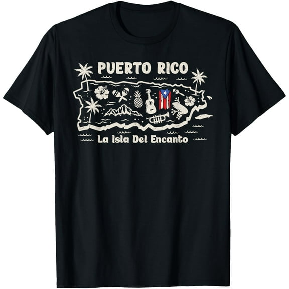 Puerto Rico La Isla del Encanto Puerto Rican Flag Retro T-ShirtMen and women, Black T-shirt, size: Extra large