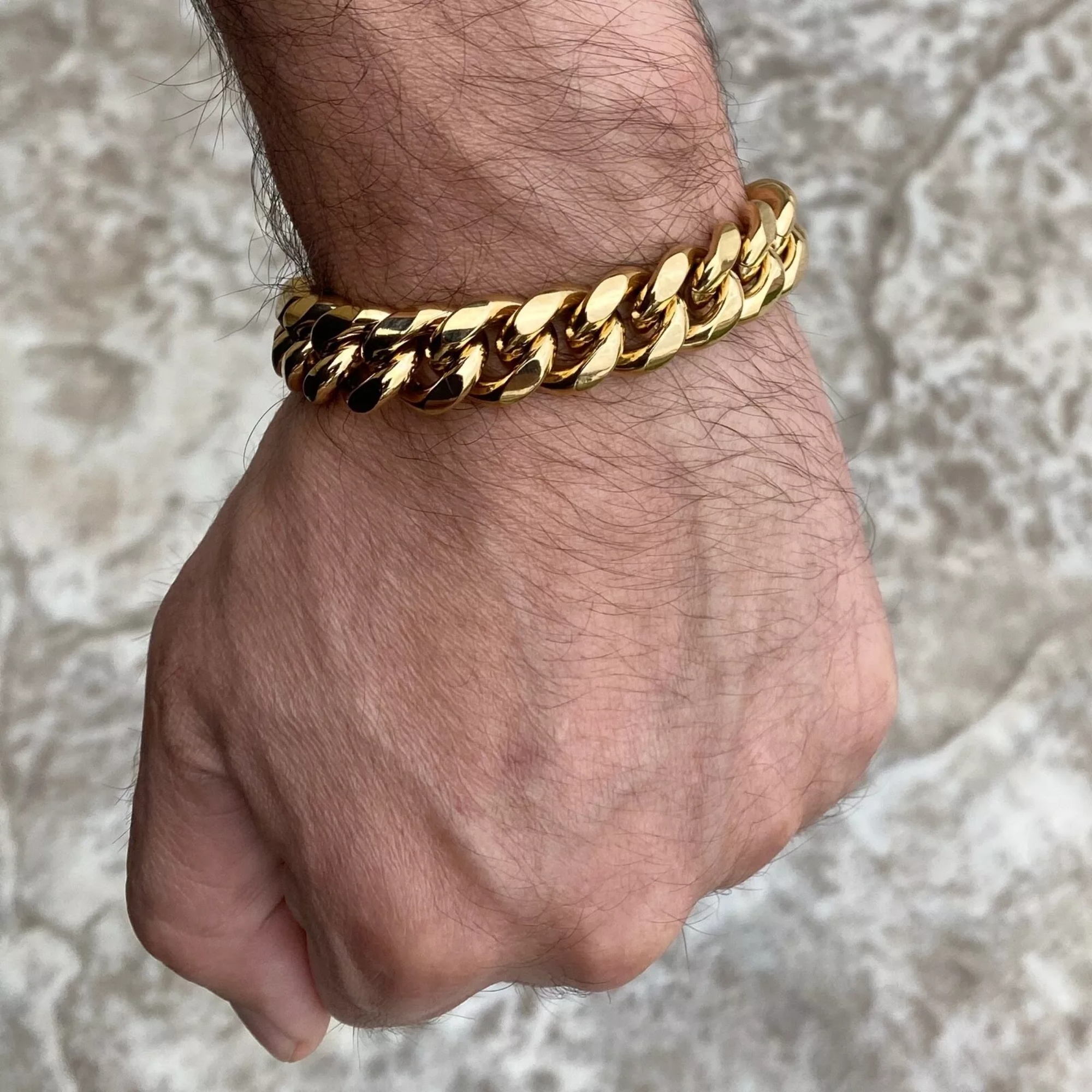 RapzGz Men’s 14mm Cuban Link Bracelet, Durable 18K Gold/Black/Rainbow/Silver Tone Stainless Steel Bracelet for Men & Women, Hip Hop Bracelets Chain, 8"-9.5" Ideal Gift for Him & Her.