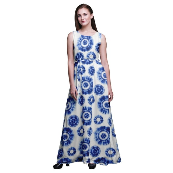 Bimba Tie-Dye Women Round Neck Printed Evening Party Dress Sleeveless Gown-Large