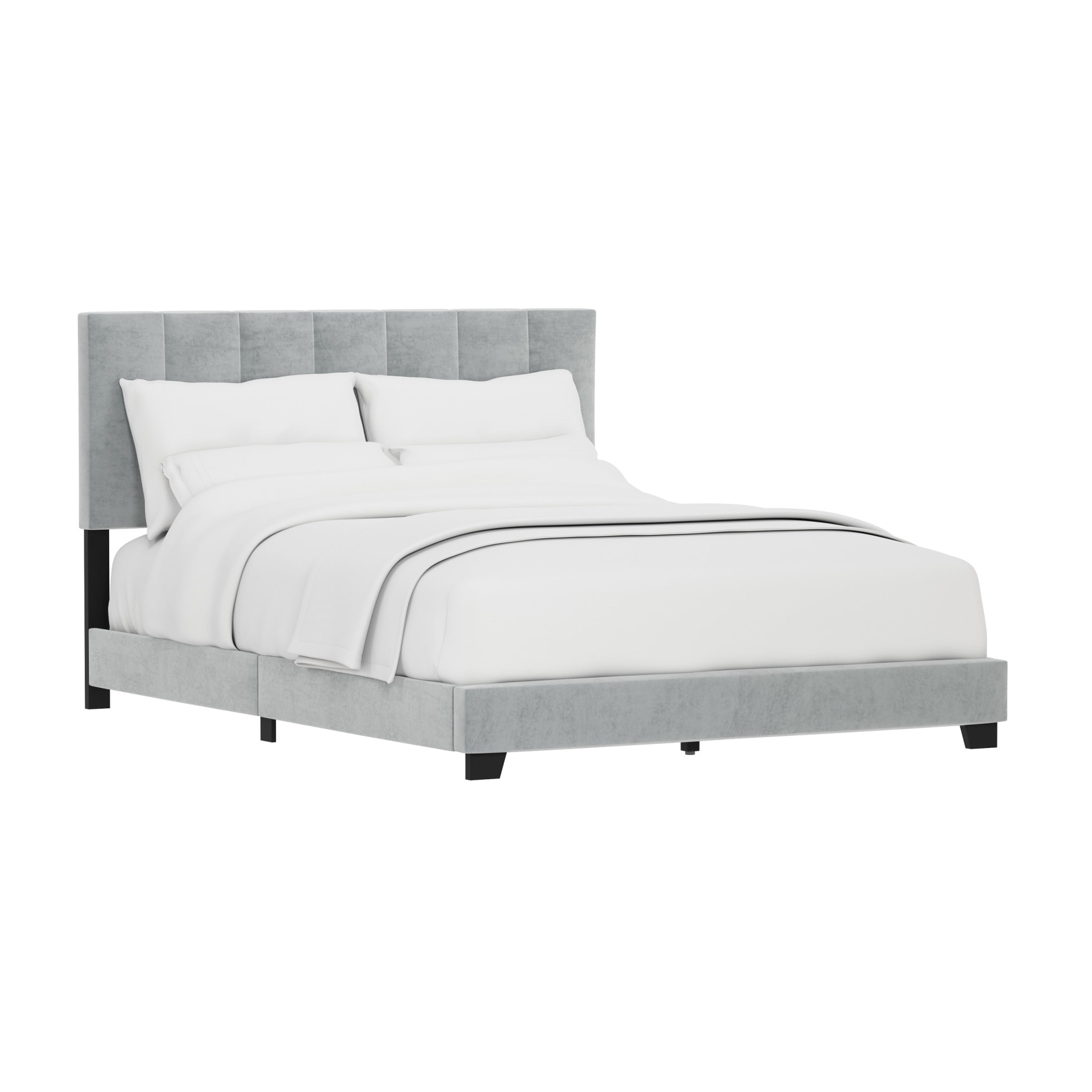Reece Channel Stitched Upholstered Queen Bed, Platinum, by Hillsdale Living Essentials