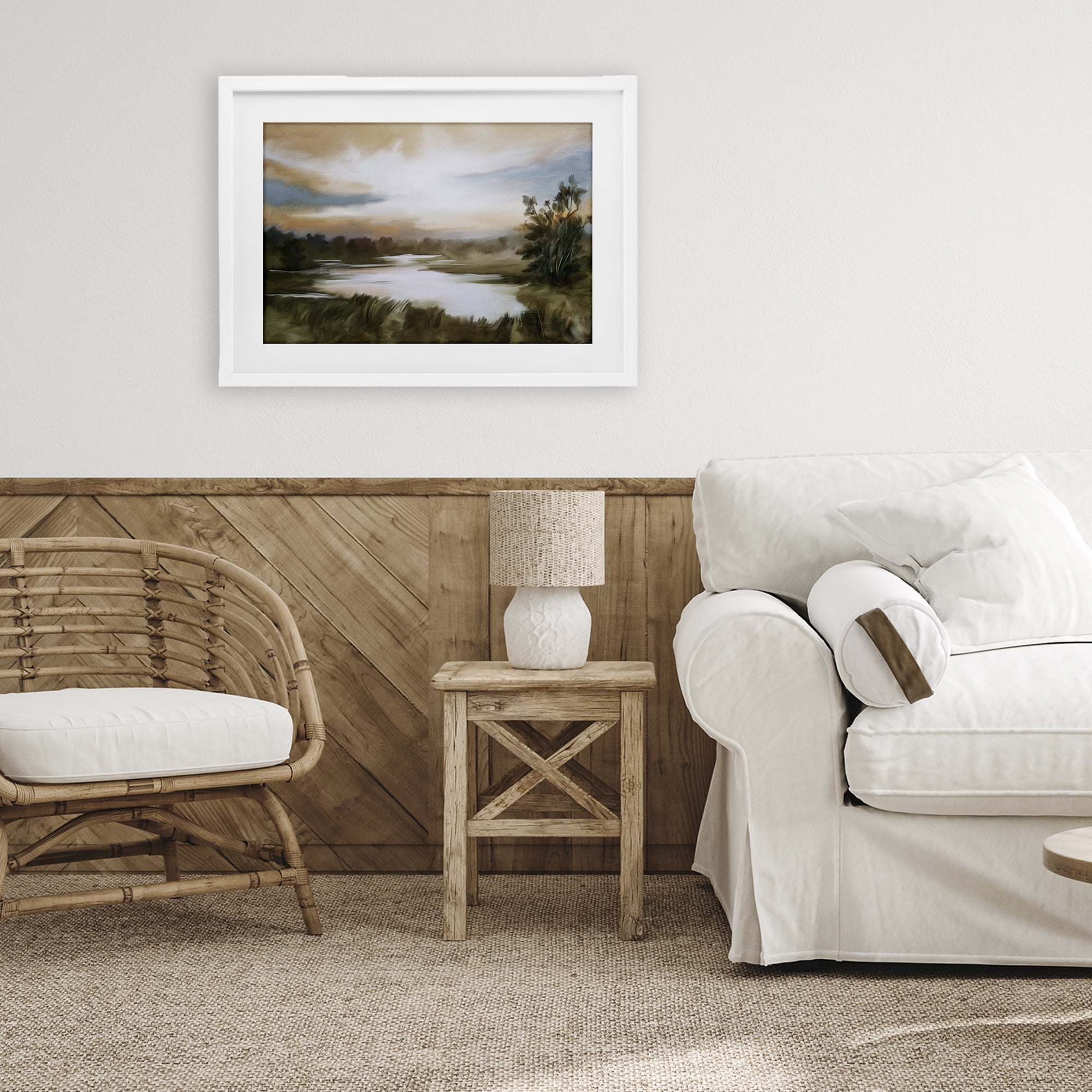 Stupell Industries Sunset Pond Countryside White Framed Print Under Glass, design by Kim Allen