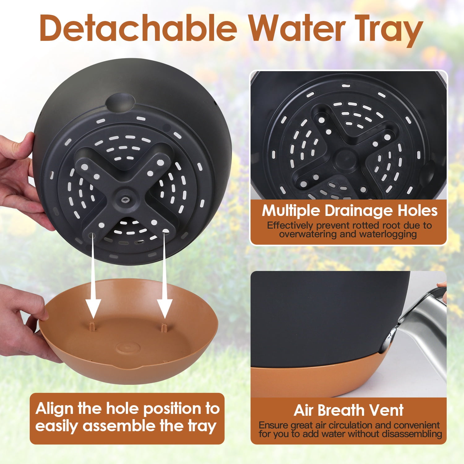 Hanging Flower Pots, iMounTEK 9.64in Hanging Planter with Removable Self-Watering Tray for Indoor Outdoor, 4Pcs