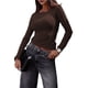 thumbnail image 3 of Camisetas de Larga con Cuello Redondo para Mujer, Estilo Casual y Ajustado, de Color Liso. Ropa Básica de Otoño. Marrón L, 3 of 7
