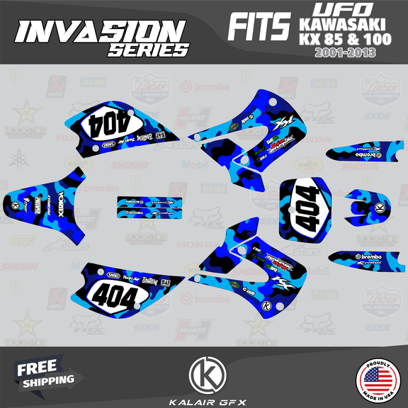 Kalair GFX Graphics Kit for Kawasaki KX100 UFO RESTYLE (2001-2013) Invasion Series