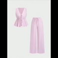 thumbnail image 2 of Conjunto de Dos Piezas de Verano para Mujer, con Estampado de Rayas, Sin Mangas, con Cordones, Camiseta Sin Mangas y Pantalones para Playa Rosa S, 2 of 9