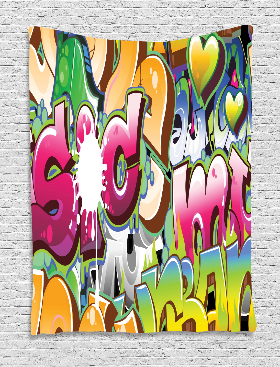 Urban Graffiti Tapestry, Throwie Style Wall Graffiti of Bubble Letters