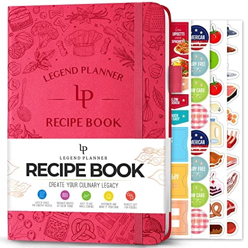 Libro de recetas Legend - Libro de cocina en blanco tapa dura A5 58 recetas Rosa fuerte
