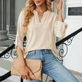thumbnail image 7 of Lixiuxyad Women's V Neck Button Detail 3/4 Sleeve T Shirt For Casual Wear Floral Cute,Beige L, 7 of 7