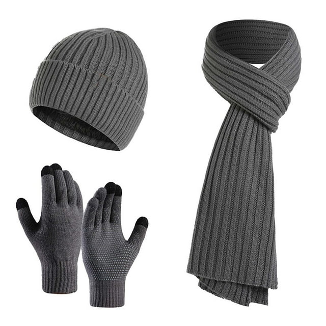 Hombre y mujer gorro bufanda guantes trío suéter lana gruesa cálido, bufanda y guantes, trío de moda, para exteriores, para invierno, ajustable, lana suave, para camping, para oficina