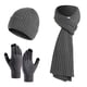thumbnail image 1 of Juego de tres piezas de lana gruesa de punto, Gorro, bufanda y guantes, Color Gris Oscuro, 1 of 3