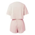 thumbnail image 5 of felwors Split Short Pajama Set, Pajama Set,Women's Striped Tee Shirts and Shorts Pajamas Set Side Slit Crewneck Pink, XL, 5 of 6