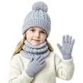 thumbnail image 6 of Sentuca Winter Hat Scarf Gloves Set Pompom Knitted Beanie with Neck Warmer & Gloves Outdoor Cold Weather 3PCS Kids Accessory Gray Size 2-10Y, 6 of 6