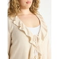 thumbnail image 3 of Terra & Sky Women’s Plus Tie Front Ruffle Cardigan Sweater, Sizes 0X-5X, 3 of 5