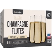 DECADORN 24 Pack Stemless Plastic Champagne Flutes Disposable Clear 9 oz, Shatterproof BPA-Free, Reusable Made In USA.
