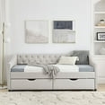 thumbnail image 2 of Twin Size Daybed with Drawers, Upholstered Tufted Sofa Bed for Bedroom & Living Room, Button Back and Waved Shape Arms, Beige, 2 of 8