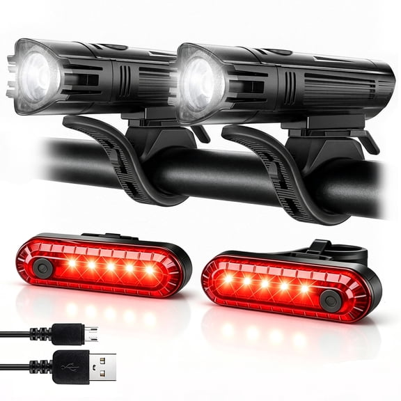 2Pack Bike Lights for Night Riding, 4 Lights Modes USB Rechargeable Bike Headlight & Taillight Set, for Men Women Road Mountain Cycling