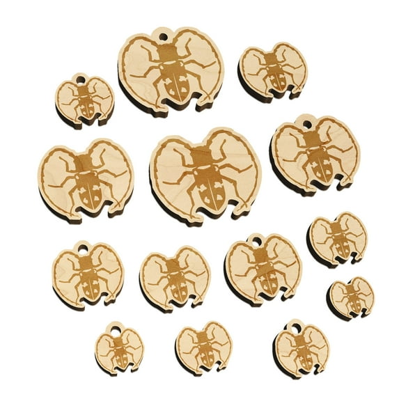 Citrus Long Horned Beetle Insect Wood Mini Charms Shapes DIY Craft Jewelry - With Hole - 30mm (6pcs)