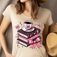 thumbnail image 4 of Pink Coffee & Books Shirt – Cute Reading Lover Bow Tee for Women, Dark Heather, Size S, 4 of 6