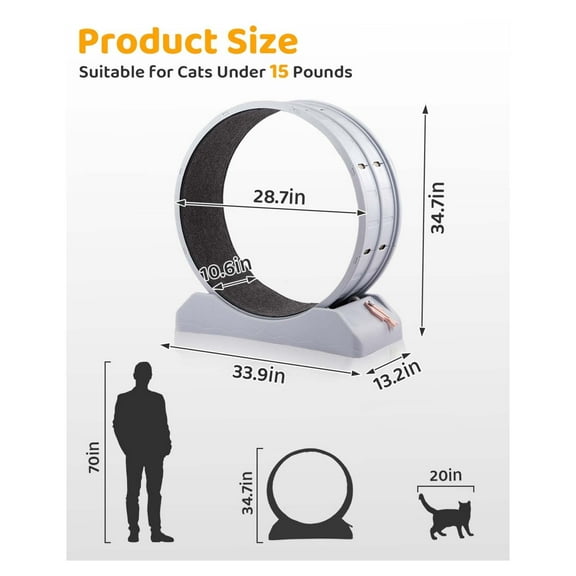 SKTPI Cat Exercise Wheel Cats Treadmill for Indoor, Cat Running Wheel with Carpeted Runway, Easy to Install & Fitness & Health, Suitable for Most Cats, Plastic Wheel