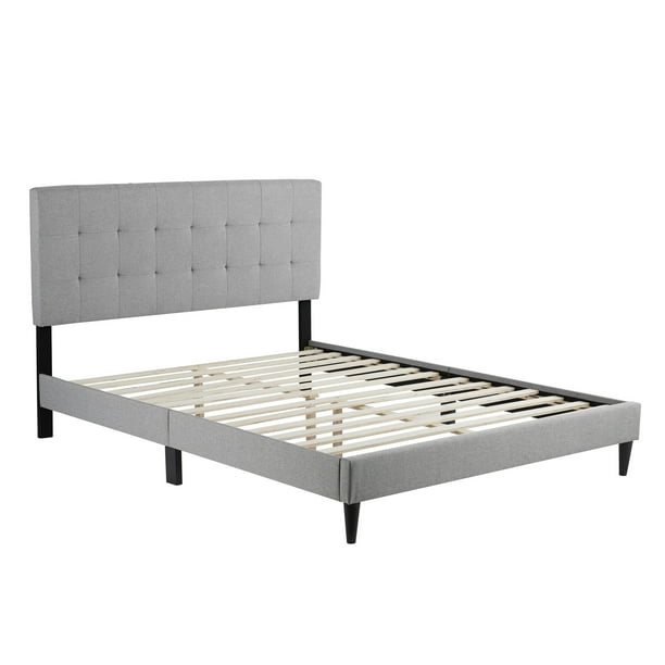 Rest Haven Upholstered Platform Bed, Cara Upholstered Stone Queen Platform Bed Frame With Square Tufted Headboard