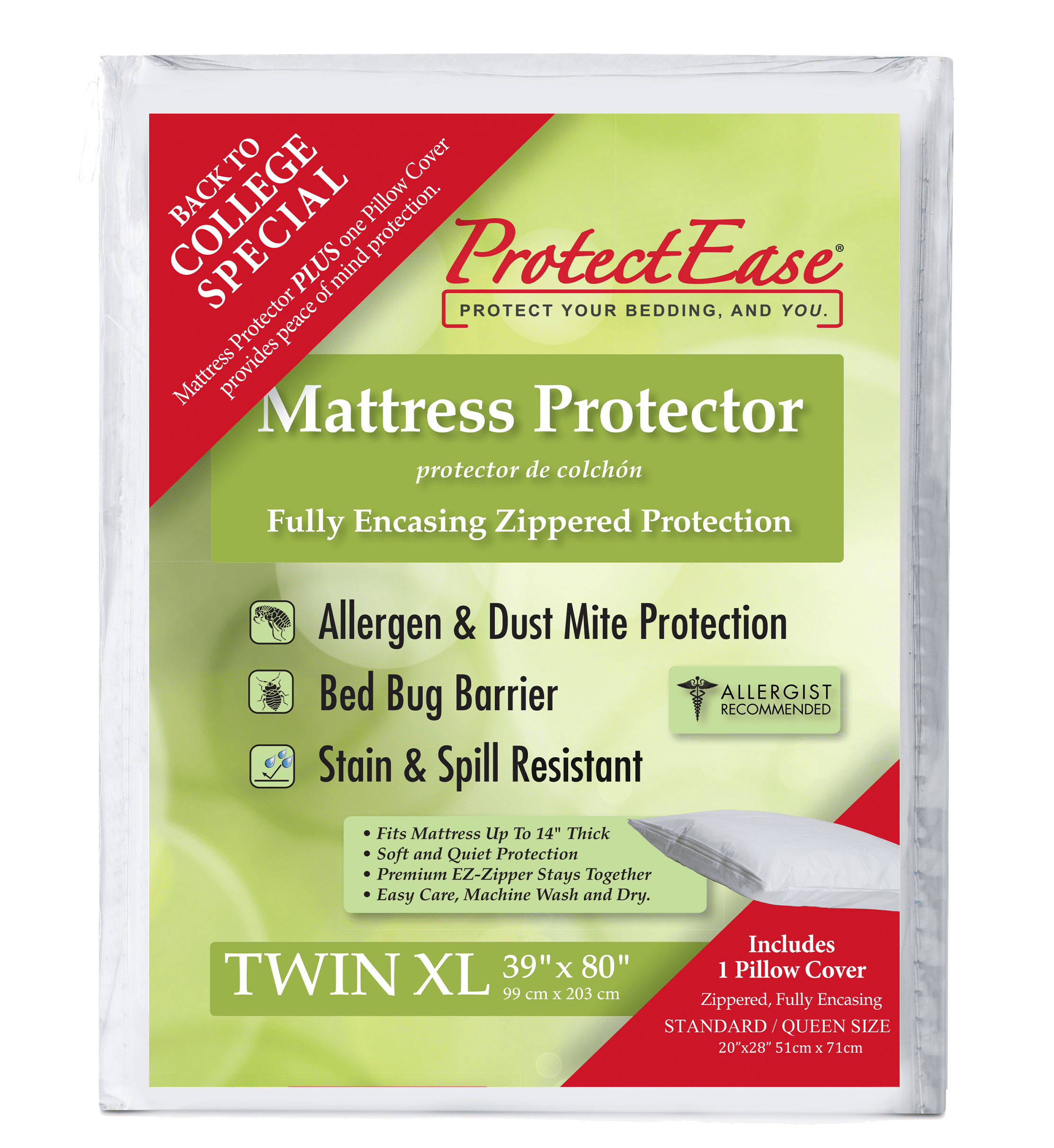 Waterproof Zippered Mattress Pillow Protector COMBO, ProtectEase Twin XL