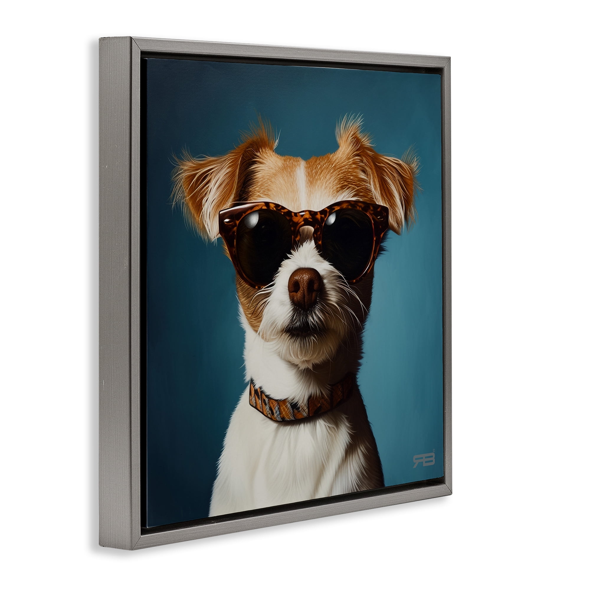 Stupell Industries Cool Dog on Blue Animals & Insects Painting Gray Floater Framed Canvas Art Print Wall Art, 18 x 18