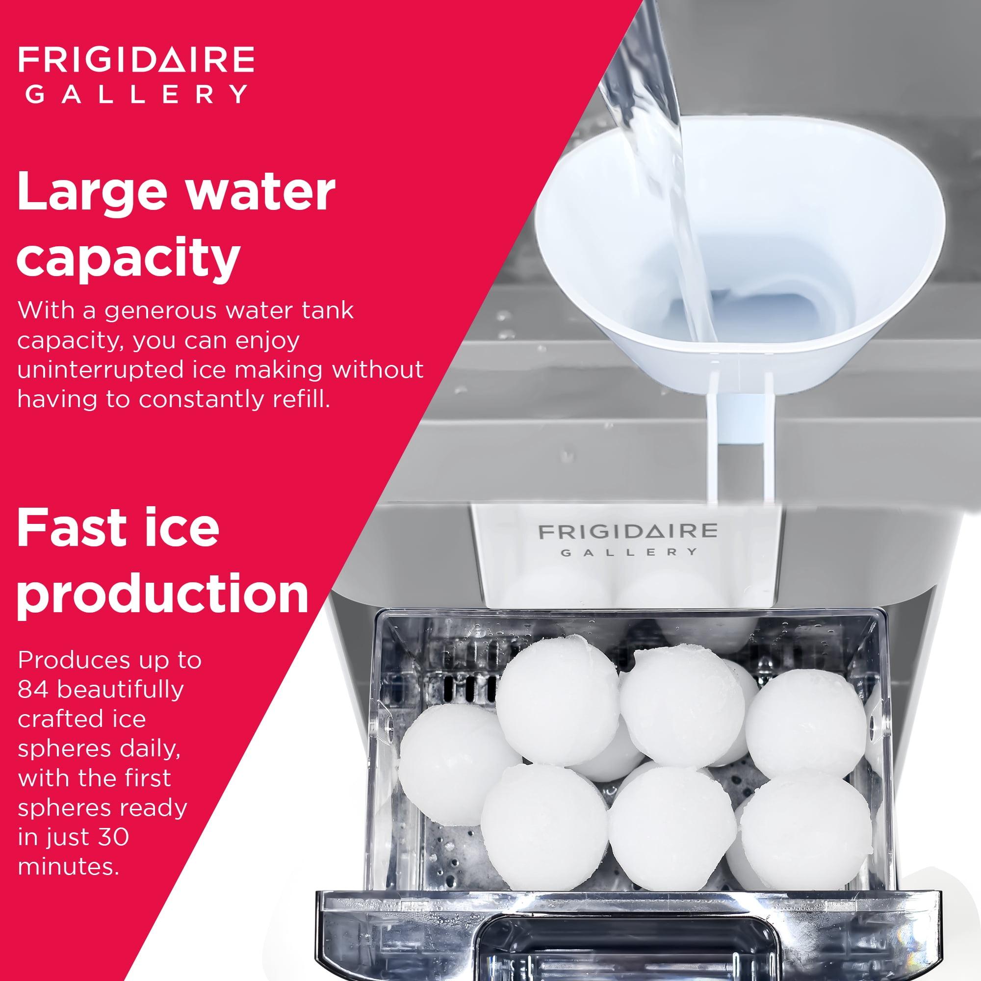 Frigidaire Gallery 44 lbs. Artisanal Sphere Ice Maker, Self-Cleaning Ice Machine with Touchscreen  Controls, Grey