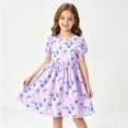 thumbnail image 7 of Girls Cute Summer Dresses Kids Puff Sleeve Going out Floral Dress Casual Cotton Airport Trendy Outfits Purple, 8 Years, 7 of 7