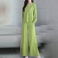 thumbnail image 2 of XFLWAM Women's 2 Piece Outfits Sweatsuit Puff Long Sleeve V Neck Sweatshirt Top and Wide Leg Pants Sets Tracksuit Lounge Sets Green M, 2 of 7