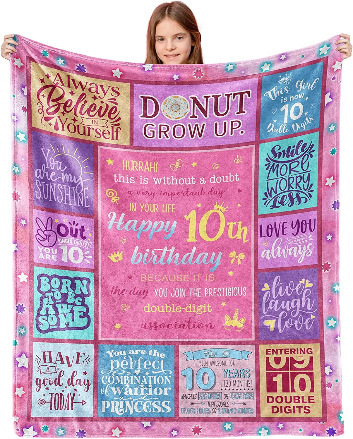  Pigipfu 10 Year Old Girl Birthday Gifts Throw Blanket 60x50,  Birthday Gifts for 10 Year Old Girls, 10th Birthday Gifts for Girls, Ten  Year Old Girl Gift Ideas, Presents for 10