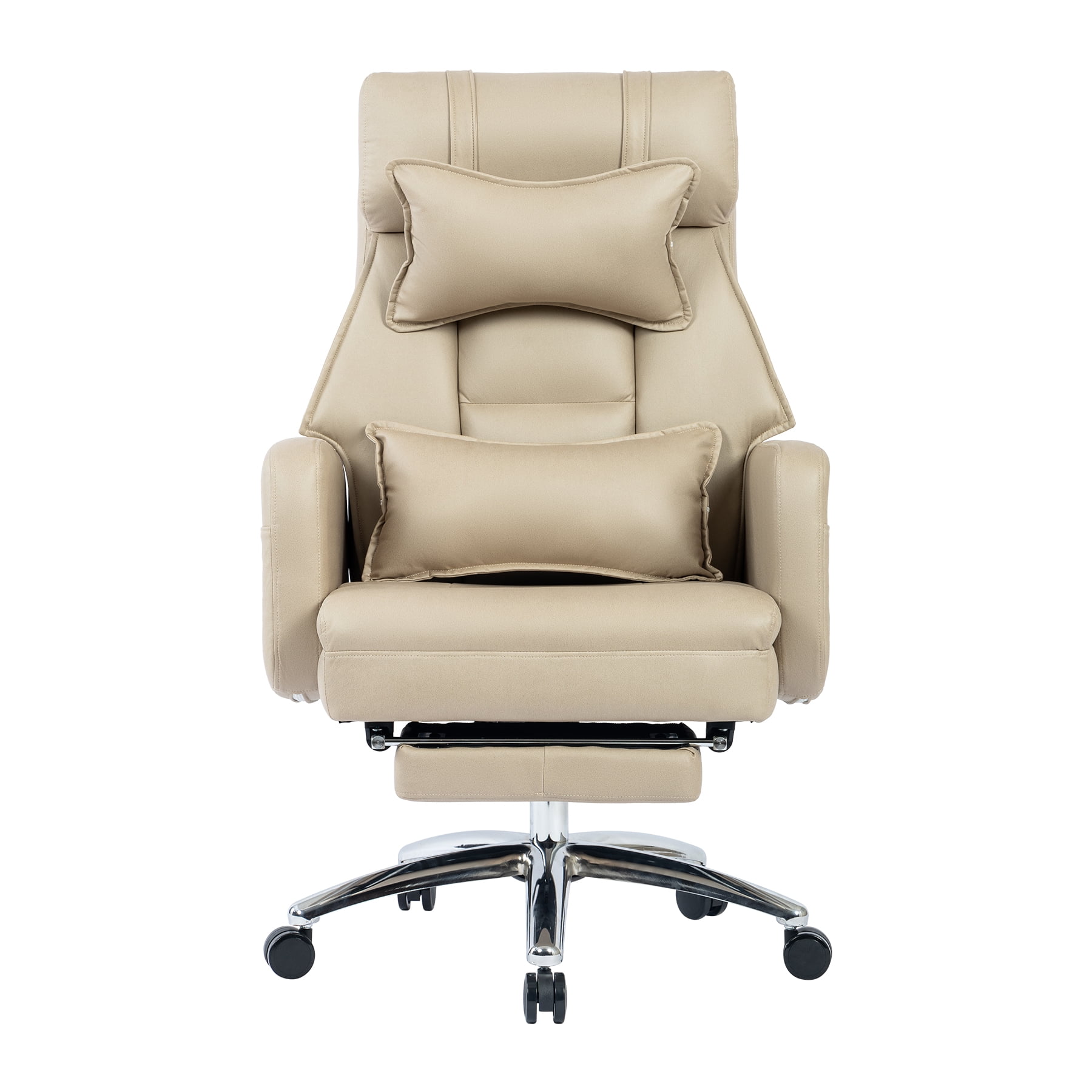 Aukfa Swivel Ergonomic Office Chair with Lumbar Support Headrest,155° Reclining Chair, Beige