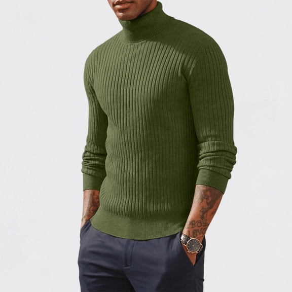 Men's Turtleneck Sweater Slim Fit Knitted Pullover Classic Solid Color Lightweight Top Spring Fall Winter Business Casual Layering Wear 2XL