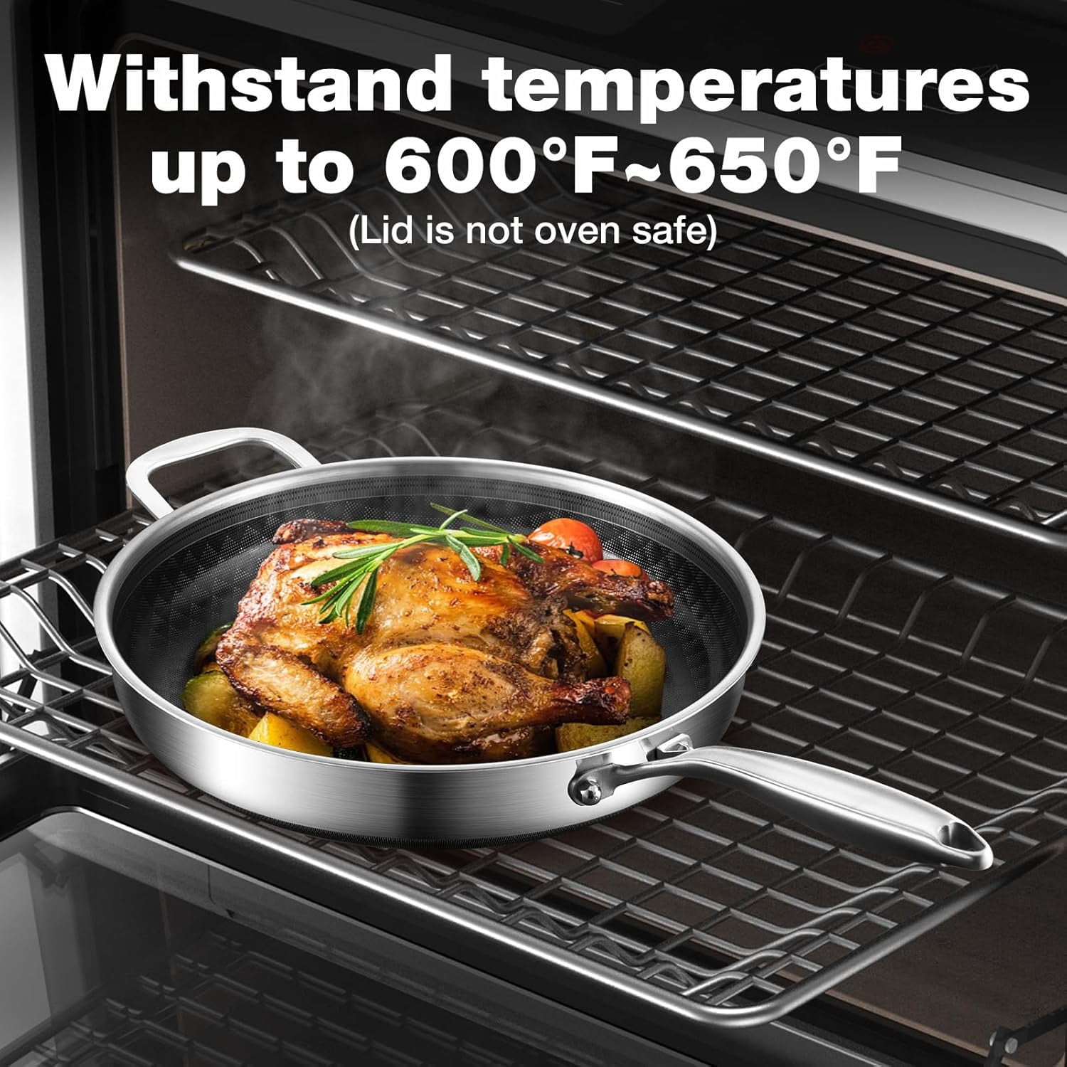 12-Inch Non Stick Frying Pan Set with Lid, Ceramic Coating Stainless Steel Skillet for Induction Gas Oven Safe