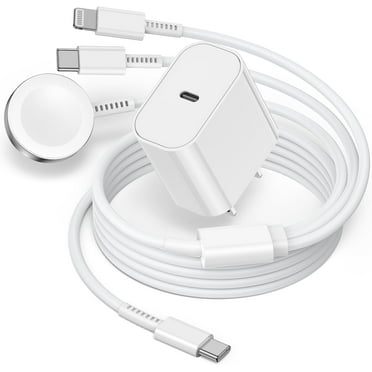 JOZASHON 3in1 Charger for iPhone＆Watch, 20W Magnetic Watch Charger Fast Charging Cables 6ft for  Watch Series Ultra 9 8 7 6 5 4 3 SE＆Phone 14 15-White